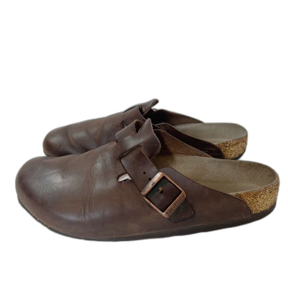 SOLD Birkenstock Boston Brown Leather Mules Women's Size 10 - Picture 1 of 8